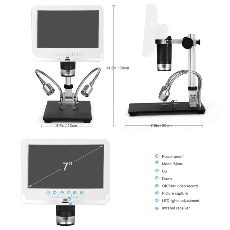 ANDONSTAR AD206 7-inch Digital Microscope 200X Magnification Soldering Tool for SMT PCB Watch Phone Repair with UV Filter - White / US Plug