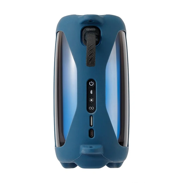 For JBL Pulse5 Bluetooth-compatible Speaker Protective Cover Soft Silicone Carrying Case with Shoulder Strap and Carabiner - Navy Blue