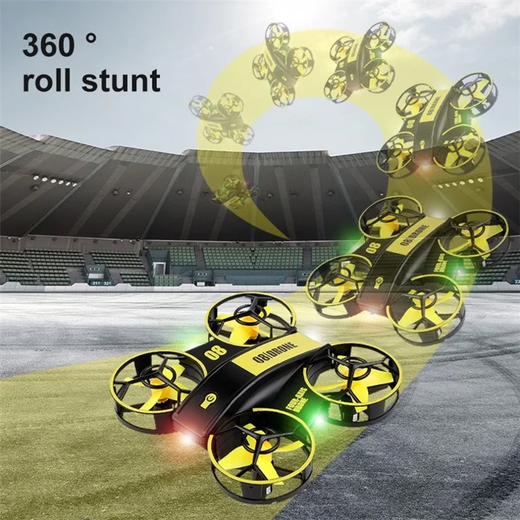 JJRC RH821 4-Axis Cool LED Light RC Drone 360-Degree Roll Over Stunt Aerial Show Remote Control Quadcopter - Yellow