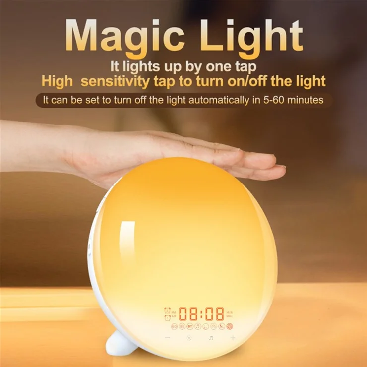 SH-123 Digital Wake-Up Light Sunrise / Sunset Simulation Alarm Clock with FM Radio Night Light Bluetooth-compatible Wireless Speaker - Japanese Plug