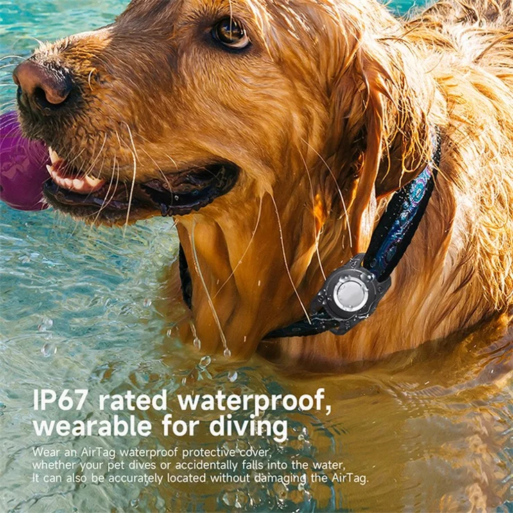 For Apple AirTag Locator Waterproof Protective Case Pet Collar Tracker TPU Cover, with Front Back Film Set - Black