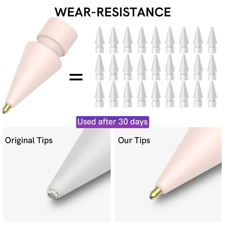 AHASTYLE WG58 For Apple Pencil 2nd / 1st Generation Capacitive Stylus Pen Nib Replacement Touch Screen Pen Tip - Pink / 4mm Gold Nib