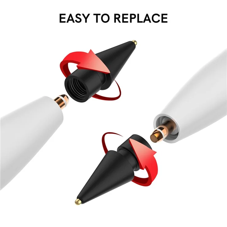 AHASTYLE WG58 For Apple Pencil 2nd / 1st Generation Capacitive Stylus Pen Nib Replacement Touch Screen Pen Tip - Black / 3.5mm Gold Nib