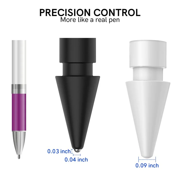 AHASTYLE WG58 For Apple Pencil 2nd / 1st Generation Capacitive Stylus Pen Nib Replacement Touch Screen Pen Tip - Black / 3mm Silver Nib