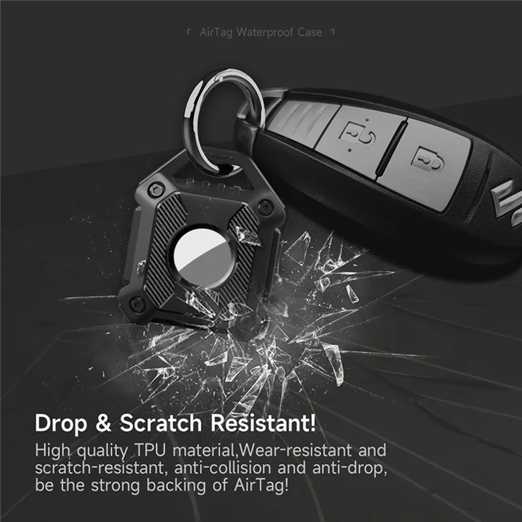TPU Case for Apple AirTag Bluetooth-compatible Tracker Protector Anti-Lost Key Pet Locator Soft Cover with Keychain - Black