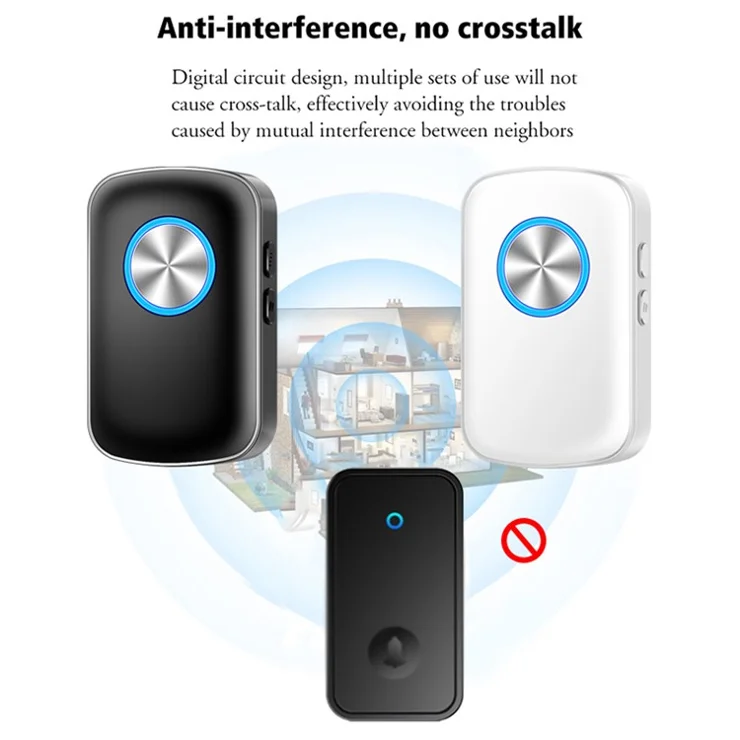 CACAZI FA28 Smart Wireless AC Doorbell, 2 Transmitter + Receiver Self-Generating Doorbell - Black / EU Plug