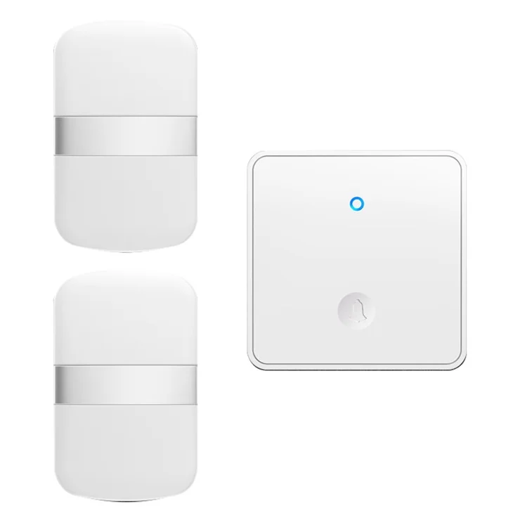 CACAZI FA96 Smart Home Alarm System 60 Chime Self-powered Wireless Doorbell (Type 86 Big Button), 1 Transmitter+2 Receivers - Silver / US Plug