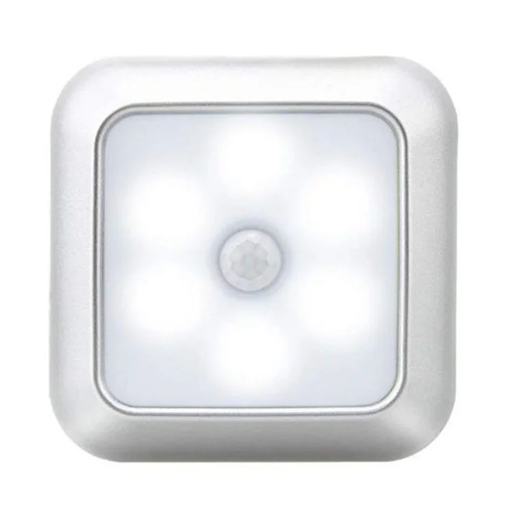 Square Human Infrared Sensor Light Smart Home Wardrobe Aisle Light Control Lamp Creative Night Light - Silver / White Light