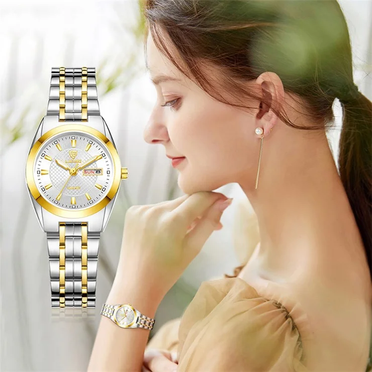 LIEBIG L1020 Couple Set Pair Wrist Watch Date Display Quartz Watch with Stainless Steel Strap - Splicing Strap / Women