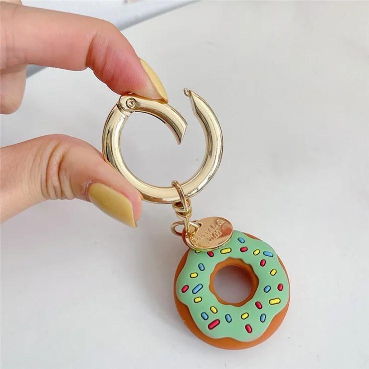 For Apple AirTag Bluetooth-compatible Tracker Donut Design Silicone Case Protective Cover with Ring Buckle - Green