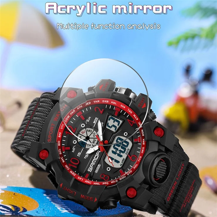 SANDA 3306 Luminous Display Leisure Electronic Watch 50m Waterproof Sports Watch with Alarm Clock, Weekly Calendar - Black / White