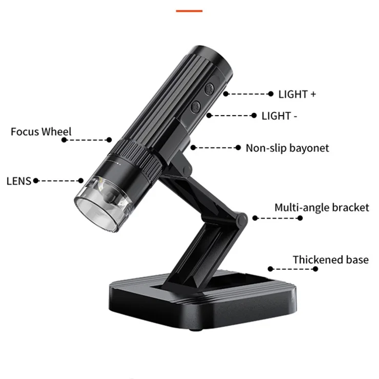 WTM-W1-A Digital Microscope 50X-1000X 2MP 1080P WiFi USB Microscope Camera Magnifier with 8 LED Lights - Black