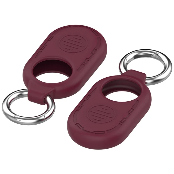 For Samsung Galaxy SmartTag 2 Silicone Case Anti-Lost Shockproof Cover with Keychain - Wine Red