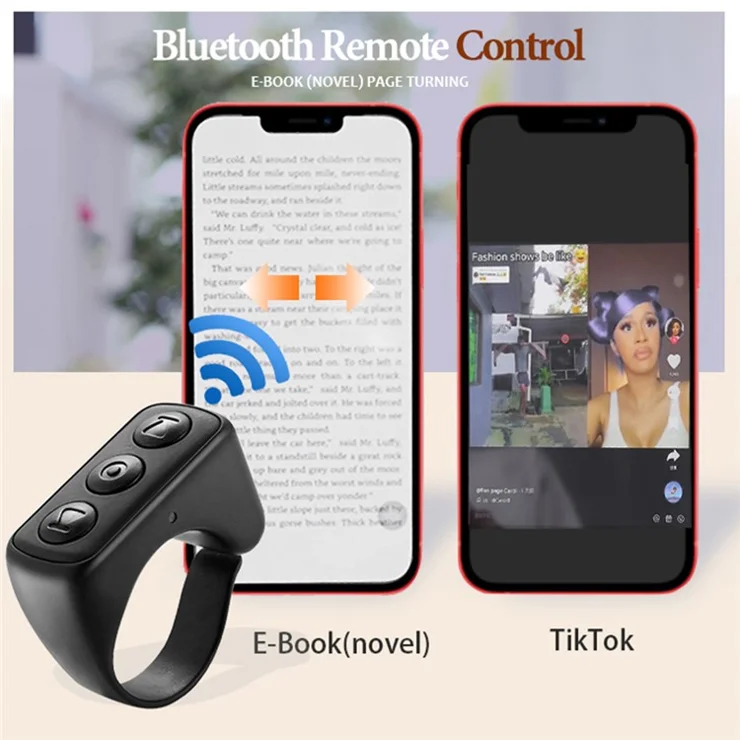 D01 Pro Bluetooth-compatible Fingertip Video Controller Tiktok Short Video Page Flipping Device Music Media Smart Clicker - Black