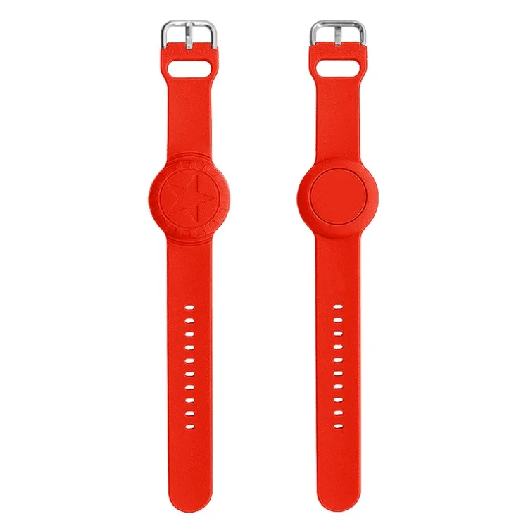 For Apple AirTag Tracker Bracelet Star Pattern Silicone GPS Tracker Holder Waterproof Wristband - Red