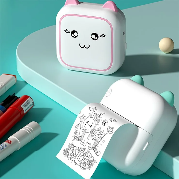 M5 Portable Bluetooth-Compatible Thermal Printer with 1 Roll Printing Paper for Photo Journal Notes Receipt Memo - Blue