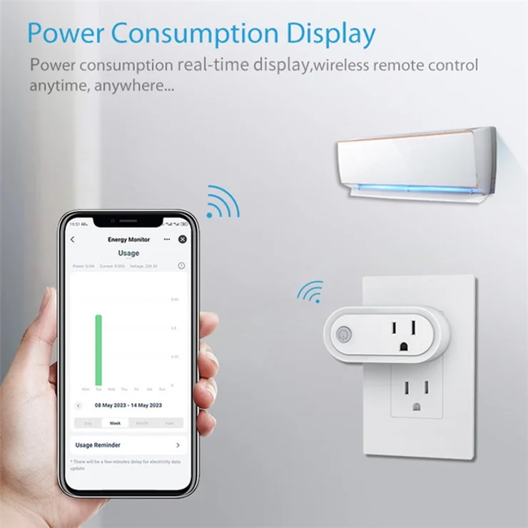 NEO NAS-WR12WM Power Consumption Display Tuya Matter WiFi Plug Remote Control 15A Socket - US Plug