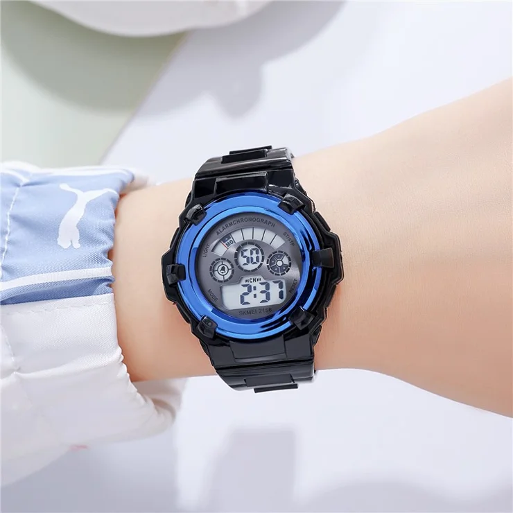 SKMEI 2156 Students Electronic Watch 12 / 24H Multifunction Wristwatch - Black / Blue