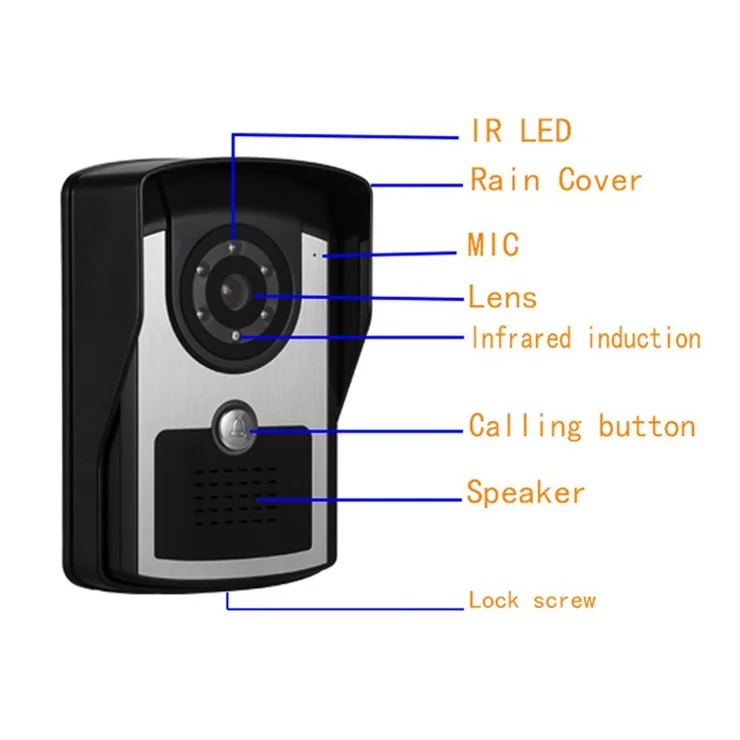 810FC11 7-inch Video Viewer Door Bell Night Vision Camera Home Security Smart Doorbell, EU Plug