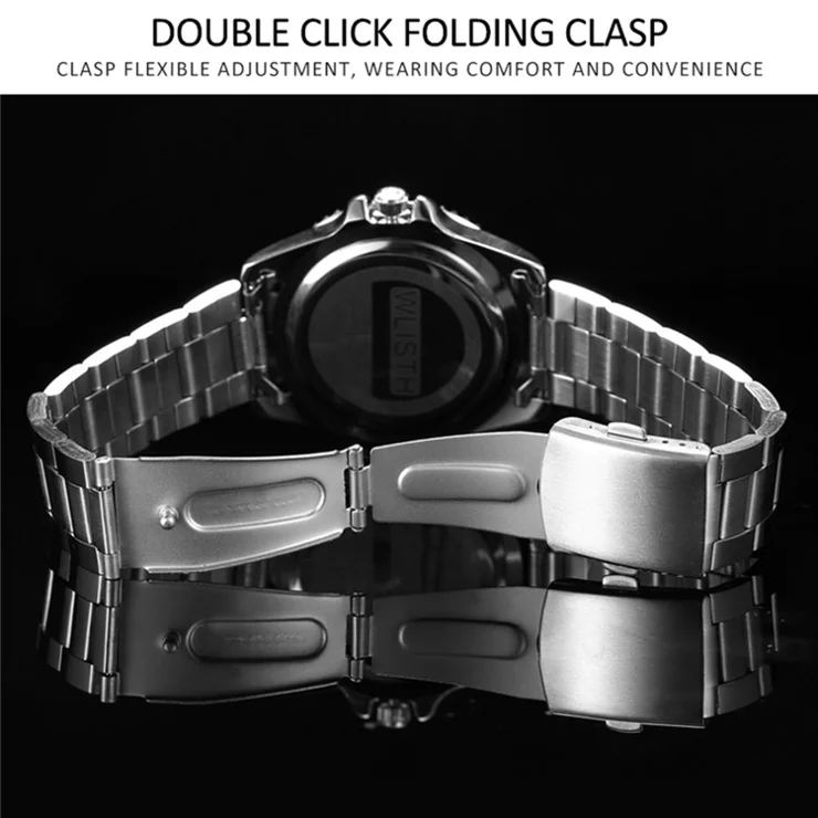 WLISTH S510 Luminous Men's Sports Quartz Watch Waterproof Wrist Bracelet - Steel Strap / White