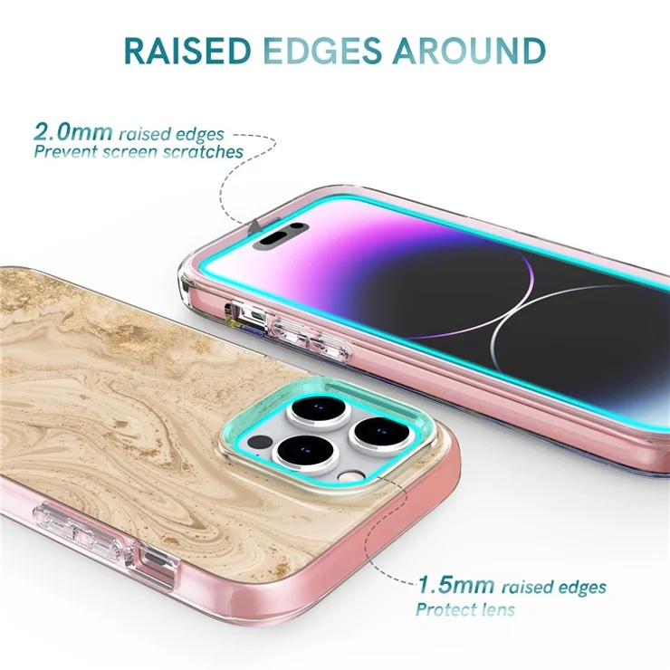 AHASTYLE WE13 For iPhone 14 Pro Max Case Pattern IMD PC+TPU Phone Cover Built-In Screen Protector - Burgundy