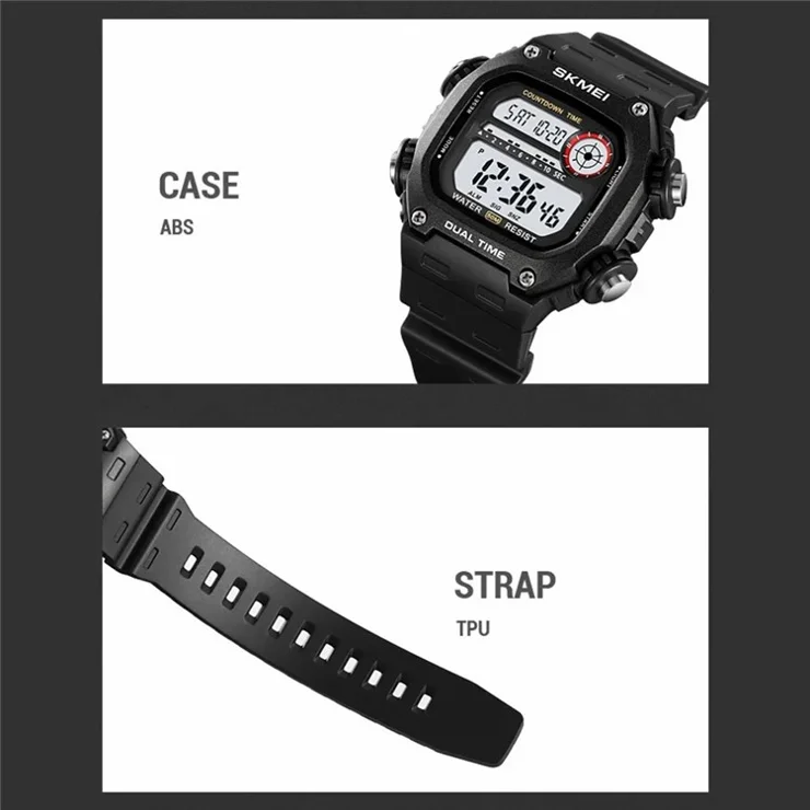 SKMEI 2126 Teenager Student Square Digital Watch Luminous Waterproof Sports Electronic Watch - Black Strap / Gold Case / Black Dial