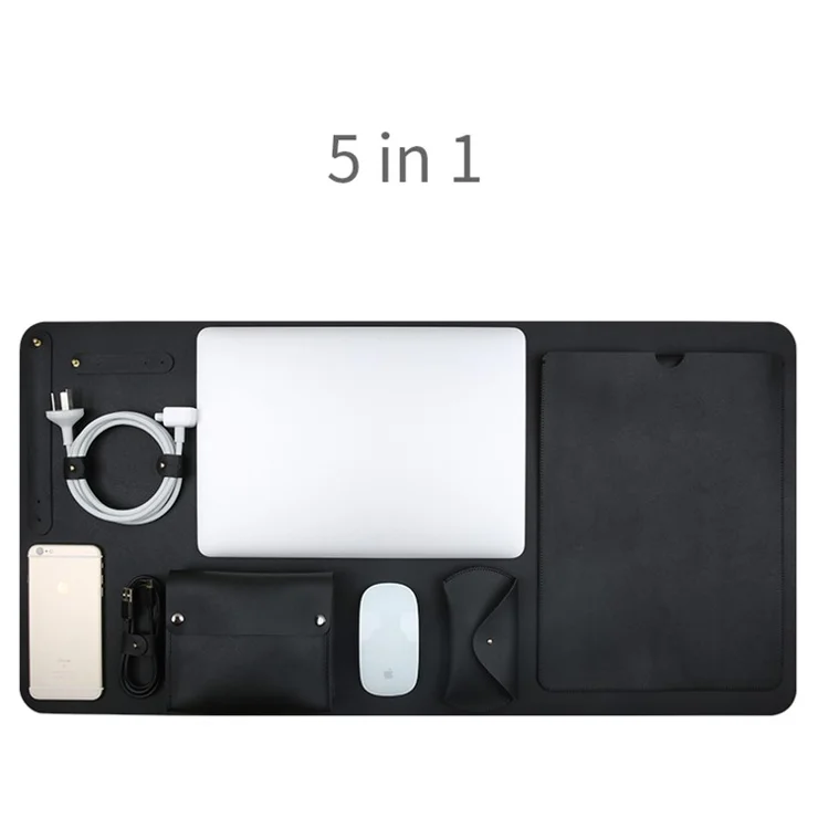 SOYAN 5-in-1 Leather Laptop Case + Cable Tidy + Power Adapter Package + Mouse Bag + Desk Mat for 13.3 inch Macbook - Black