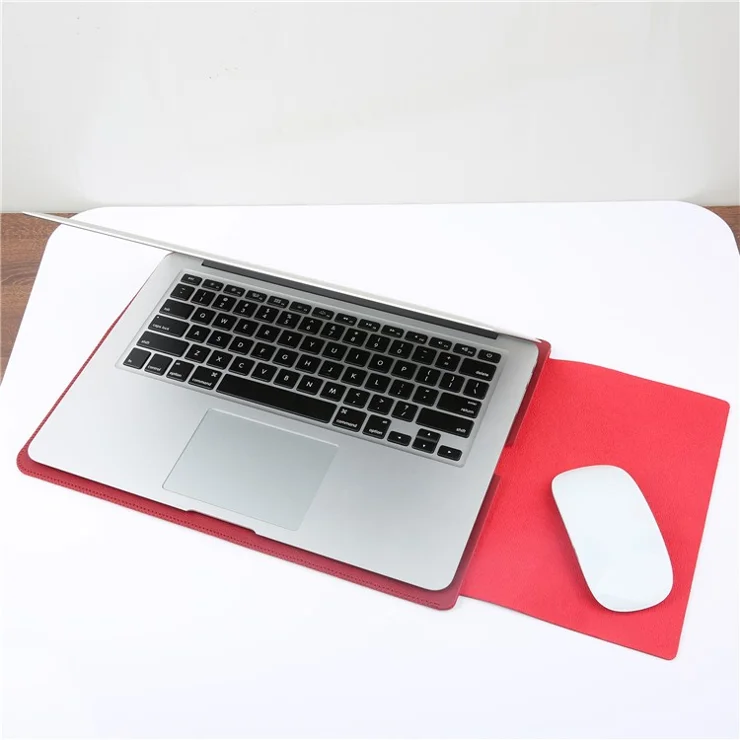 SOYAN 5-in-1 Leather Laptop Pouch Case + Cable Tidy + Power Adapter Package + Mouse Bag + Desk Mat for 13.3 inch Macbook - Red
