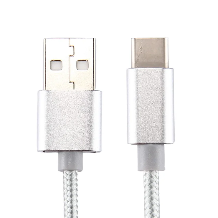 For iPhone 15 Series 2m Woven Texture Type-C USB Reversible Data Sync Charging Cable for Samsung Note 8 / S8 / S8 Plus etc. - Silver Color