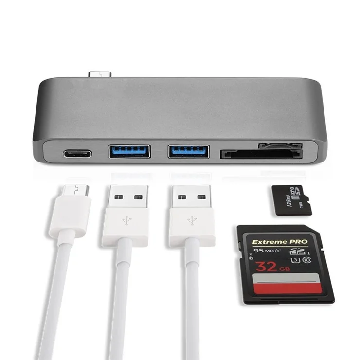 5 in 1 Combo Multi-Port Type-C Hub Aluminum Alloy Adapter Converter for MacBook Pro (2016) - Grey