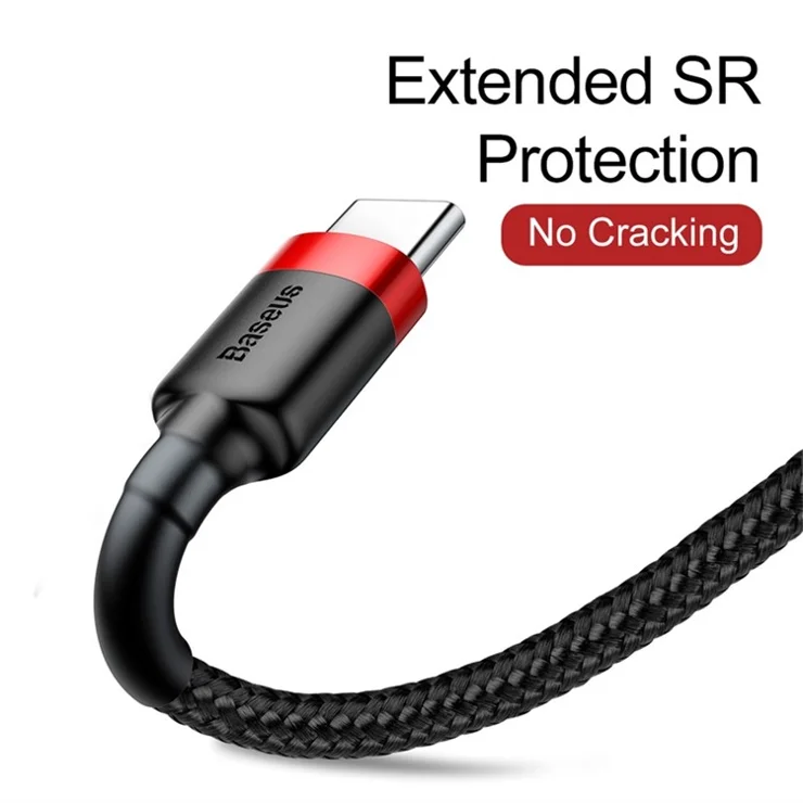 BASEUS Cafule Series 1M 3A Type-C Data Transfer Charging Cable for Huawei Xiaomi etc - Red / Black