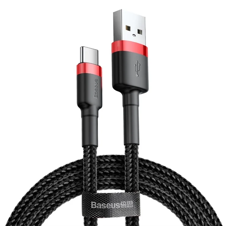 BASEUS KLF Series USB to Type-C 2A Charging Cable 300cm Transfer Data Cable Anti-folding Braided Cord for Huawei Xiaomi Samsung - Red Case / Black Line