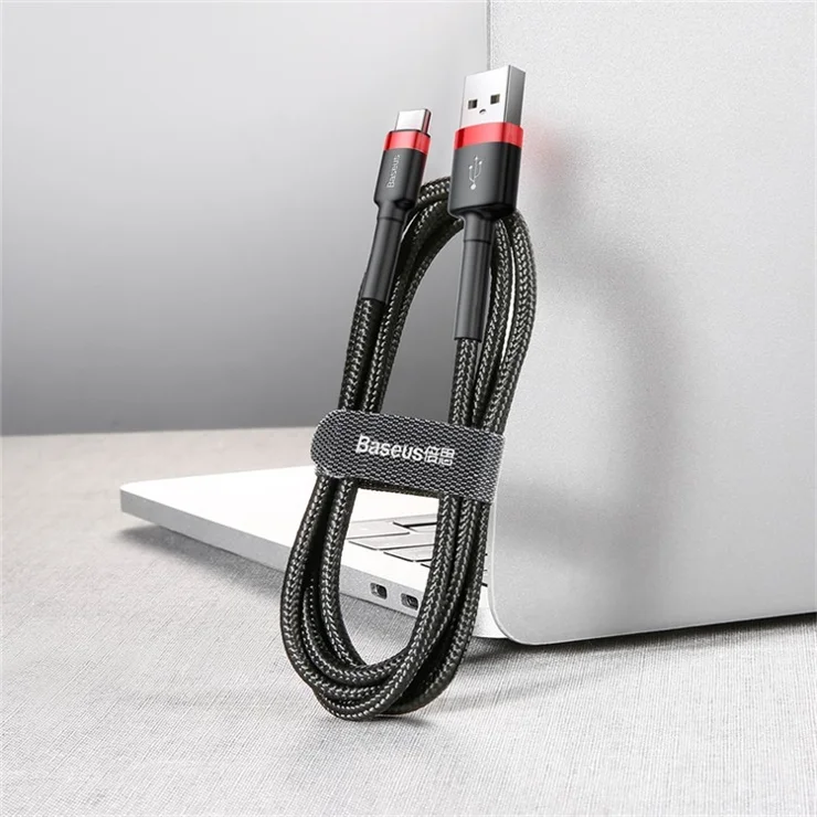 BASEUS KLF Series USB to Type-C 2A Charging Cable 300cm Transfer Data Cable Anti-folding Braided Cord for Huawei Xiaomi Samsung - Red Case / Black Line