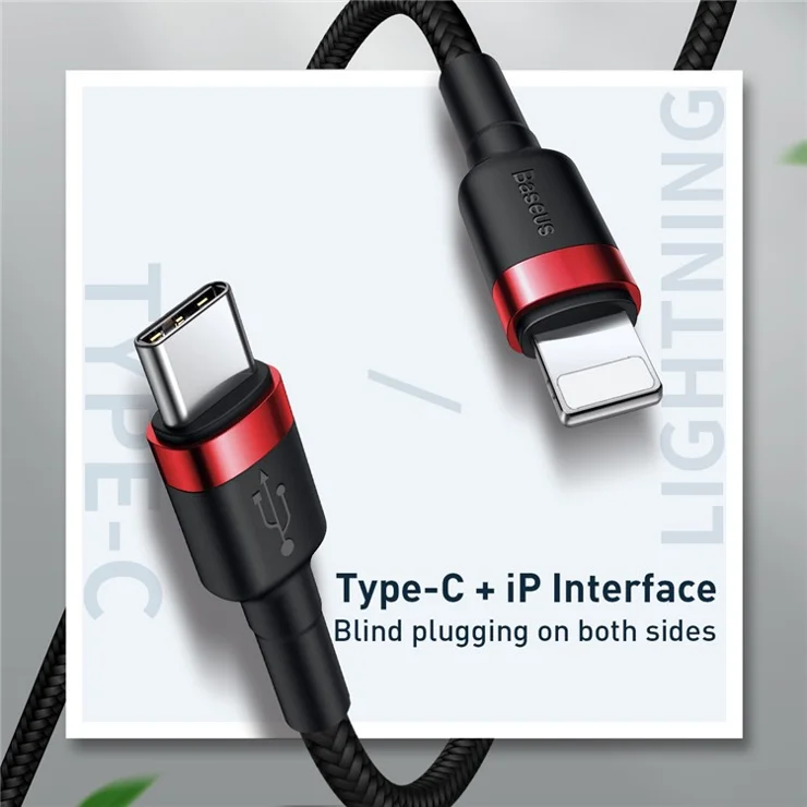 BASEUS Type-C to iP Sync Data Cable PD Quick Charge 18W 1m Nylon Braided Cable - Red