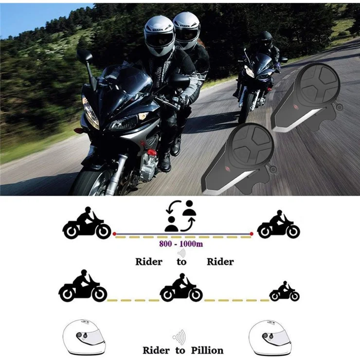BT-S3 Waterproof IPX6 Motorcycle Helmet Bluetooth-compatible Headphone 1000m Interphone Hands-free Call Headset with FM Function