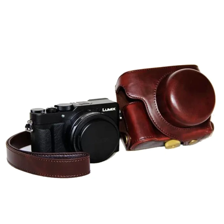 PU Leather Camera Bag Protective Shell with Strap for Panasonic LX100 - Coffee