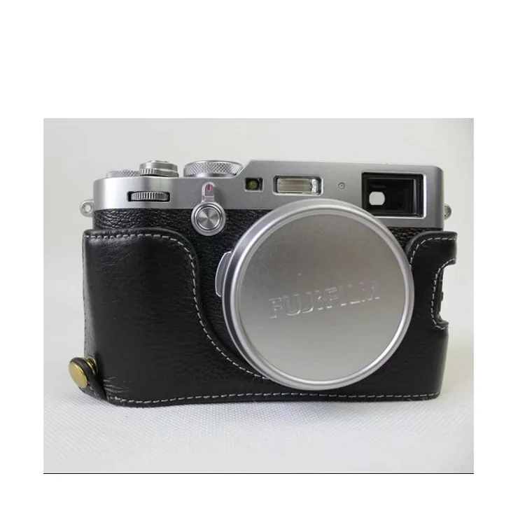 Genuine Leather Half Camera Protection Case Bag for Fujifilm X100F - Black