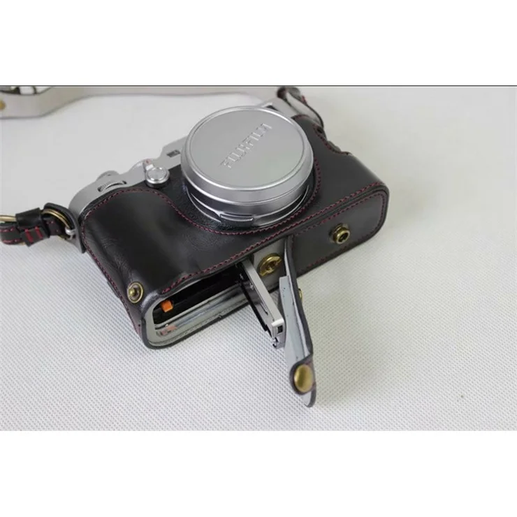 PU Leather Camera Protective Case + Strap + Camera Lens Bag for Fujifilm X100F - Black
