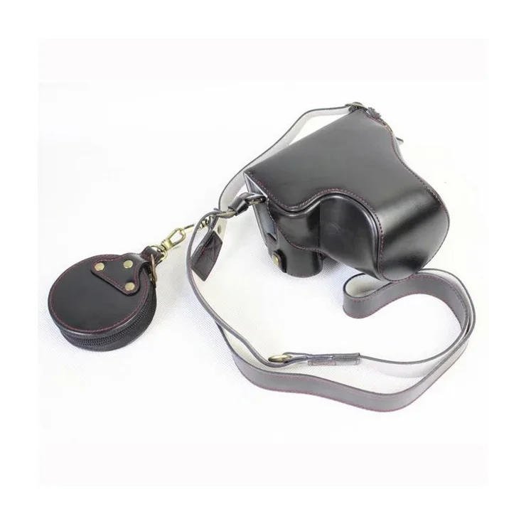 PU Leather Protective Bag + Strap + Camera Lens Bag for Canon EOS M6 with 15-45mm Lens - Black