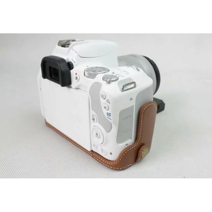 Genuine Leather Half Bottom Camera Protection Cover for Canon EOS 200D - Brown