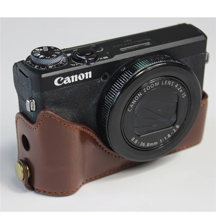 PU Leather Half Camera Case Bag Cover Protector for Canon PowerShot G7 X Mark II - Coffee