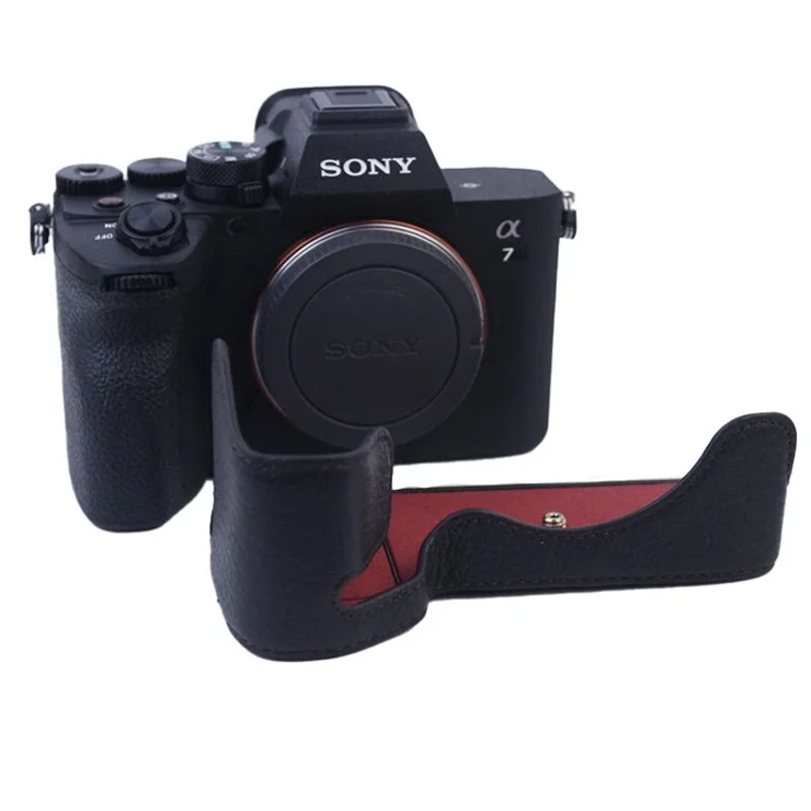 For Sony A7M4 / A1 / A7S III / A7S3 / A7R5 Shockproof Camera Cover Genuine Leather Camera Bottom Case Protective Sleeve - Black