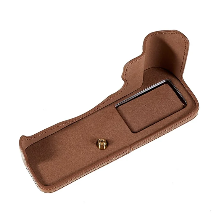 For Fujifilm XT4/X-T4 PU Leather Camera Bottom Case Protective Half Body Cover with Battery Opening - Coffee