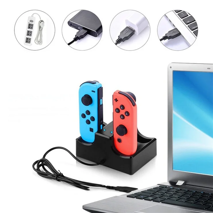 4-in-1 Charging Dock Cradle Stand Charging Station with 2 USB Ports for Nintendo Switch Joystick or Smartphones