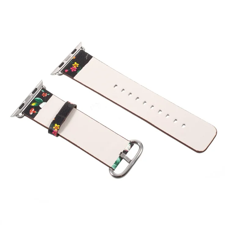 Flower Pattern PU Leather Classic Buckle Watchband for Apple Watch Series 10 46mm / Ultra 2 Ultra 49mm / 9 8 7 45mm / SE (2023) SE (2022) SE 6 5 4 44mm / 3 2 1 42mm - Black / Colorful Peonies