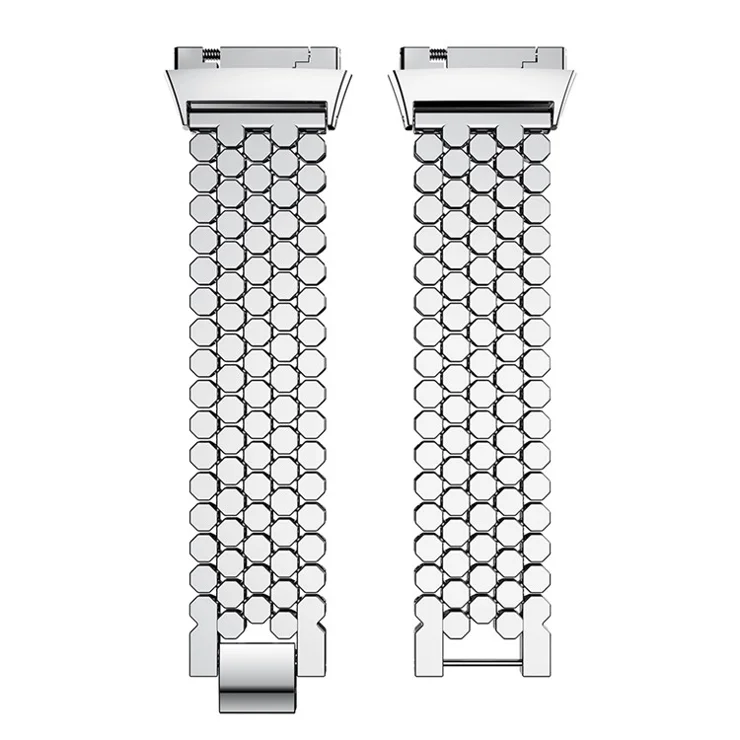 Stainless Steel Hexagon Mesh Watch Strap with Interlock Clasp for Fitbit Ionic - Silver Color