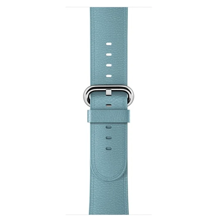 For Apple Watch Series 10 46mm / Ultra 2 Ultra 49mm / 9 8 7 45mm / SE (2023) SE (2022) SE 6 5 4 44mm / 3 2 1 42mm Litchi Texture Genuine Leather Watch Band Wrist Strap Replacement - Baby Blue