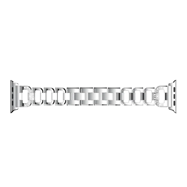 For Apple Watch Series 10 42mm / 9 8 7 41mm / SE (2023) SE (2022) SE 6 5 4 40mm / 3 2 1 38mm Rhinestones D Shaped Watchband Stainless Steel Watch Band - Silver