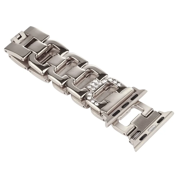 D-Shape Rhinestone Decor Stainless Steel Watch Strap for Apple Watch Series 10 42mm / 9 8 7 41mm / SE (2023) SE (2022) SE 6 5 4 40mm / 3 2 1 38mm - Silver
