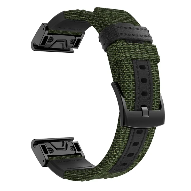 For Garmin Fenix 5X/Fenix 5X Plus/Fenix 3/Fenix 3 HR Watch Band Canvas Jean + Genuine Leather Sports Watch Strap - Army Green